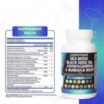 Sea Moss 3000mg Black Seed Oil 2000mg Ashwagandha 1000mg Turmeric 1000mg Bladderwrack 1000mg Burdock 1000mg & Vitamin C Vitamin D3