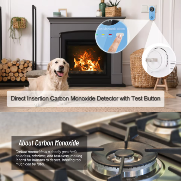 3-in-1 Carbon Monoxide Detector Plug-in with Temperature and Humidity Sensors | Portable CO Gas Alarm with LCD Display, Voice & Light Warning for Home, Travel, RV, and Industrial Use
