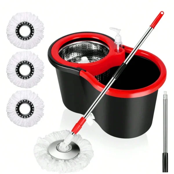 360° Spin Mop and Bucket Set with Stainless Steel Wringer, Telescopic Handle & 3 Mop Heads