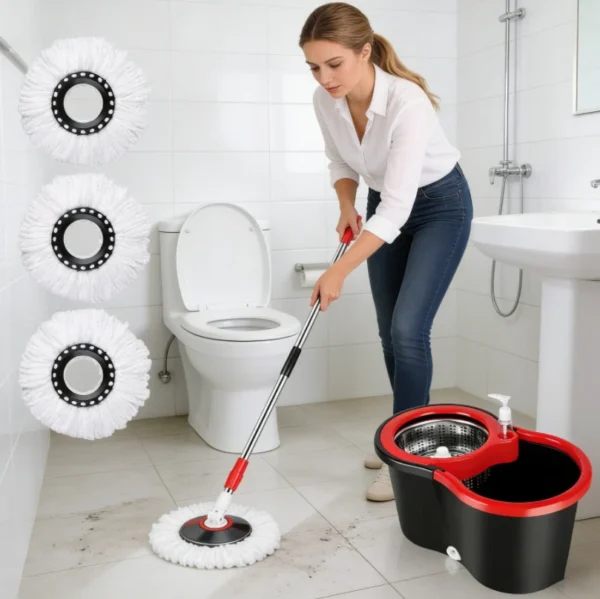 360° Spin Mop and Bucket Set with Stainless Steel Wringer, Telescopic Handle & 3 Mop Heads
