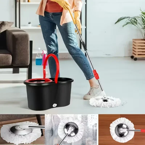 360° Spin Mop and Bucket Set with Stainless Steel Wringer, Telescopic Handle & 3 Mop Heads